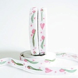 Купить недорого   Тесьма декоративная "Розовые тюльпаны и сердечки", ширина 10мм, Acufactum Ute Menze,  в интернет магазине Фэмили хоби