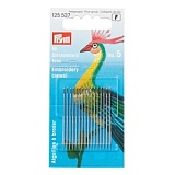 Иглы ручные для вышивки, тонкие, с большим ушком, размер 0,8*41мм (№ 5), сталь, Prym, 125537